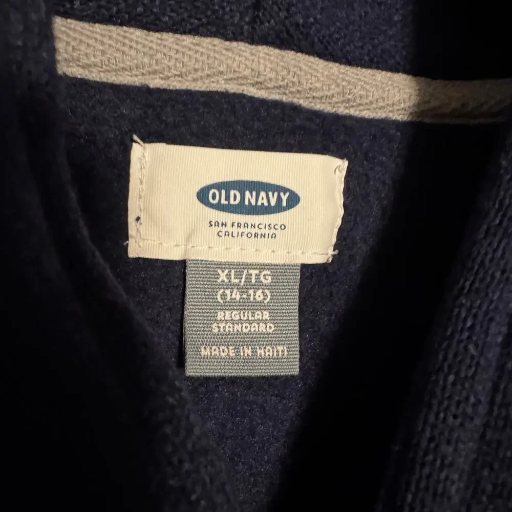 Old Navy Heathered Blue Shawl Collar w Button Pullover Sweater XL Boys 14-16
